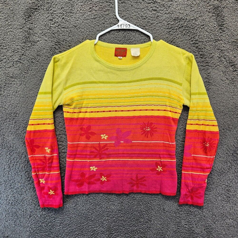 Kenzo Jungle Sweater Women Size 16 Yellow Red Crewneck Knit‎ Tops
